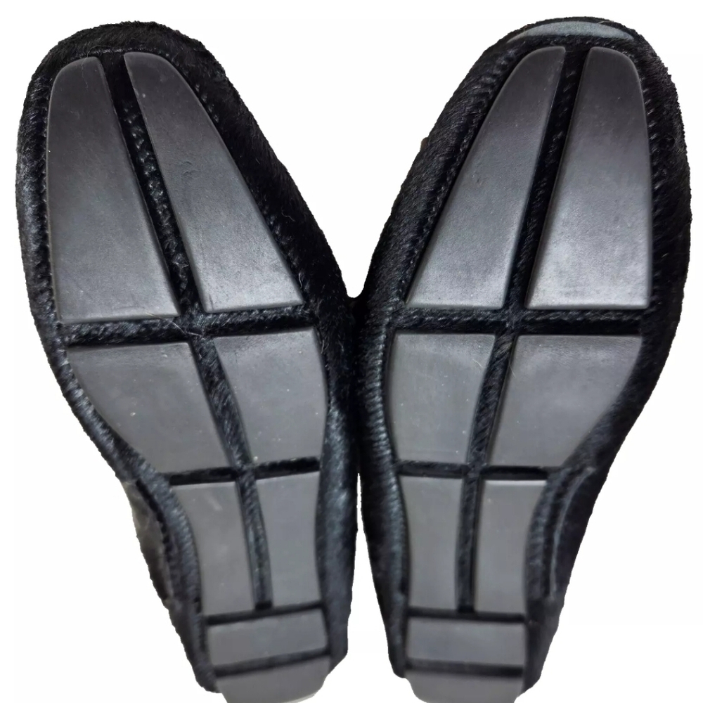 PRADA Pony Calf Hair Driving Loafers COA Sz 37/7 US Logo Charm Black Driver - Picture 14 of 16